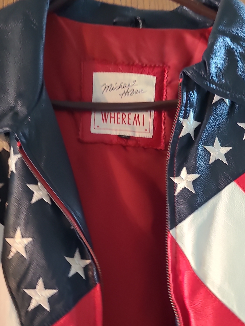 Michael Hoban Red, White & Blue Star Leather Jacket